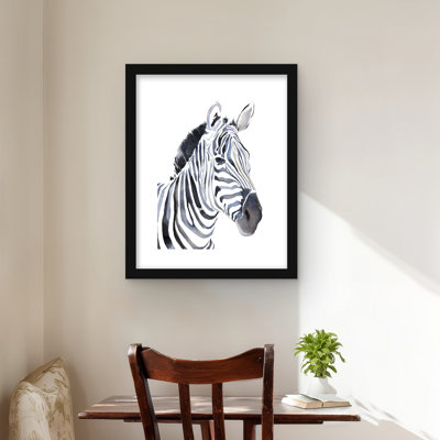Aquarelle zèbre - reproduction encadrée noire mat pour la décoration intérieure