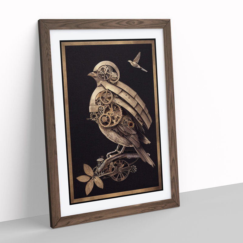 Steampunk Bird - Framed Print, 64cm H x 46cm W x 2cm D, Walnut