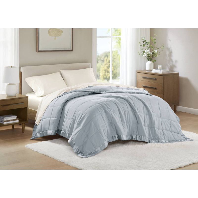 Lightweight Down Alternative Blanket with Satin Trim, Twin, Blue