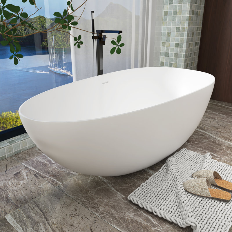 Baignoire de trempage autoportante 67 po. X 33,5 po. Blanc mat