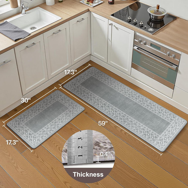 Tapis de cuisine imperméable anti-fatigue anti-dérapant, Gris / Blanc, Tapis de couloir 1 pi 5 po x 4 pi 11 po