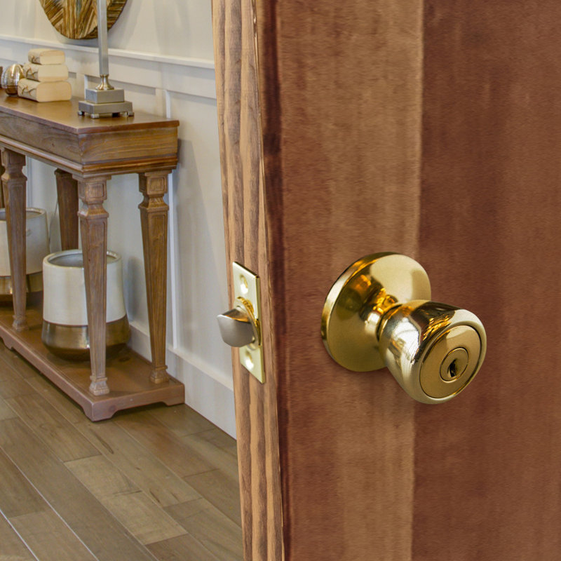 Terrace Keyed Door Knob, Polished Brass