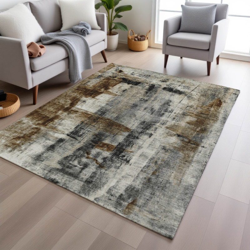 Machine Washable Indoor/Outdoor Xhevrie Taupe Rug, Rectangle 10' x 14'