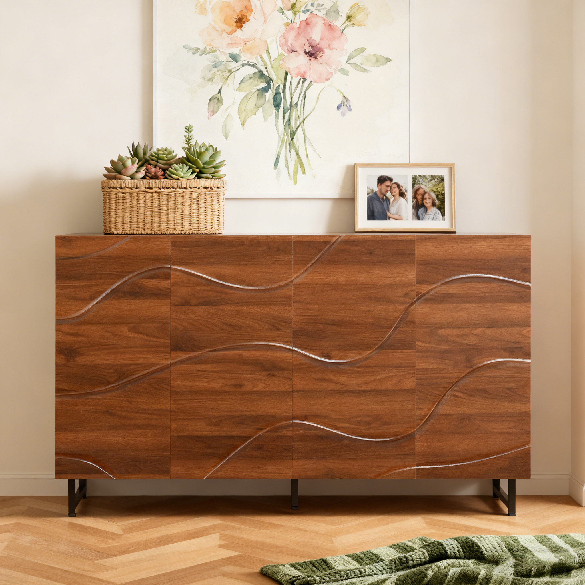 Ebern Designs Modern Art Wood Sideboard,59*16*35Inch, Wave Relief ...