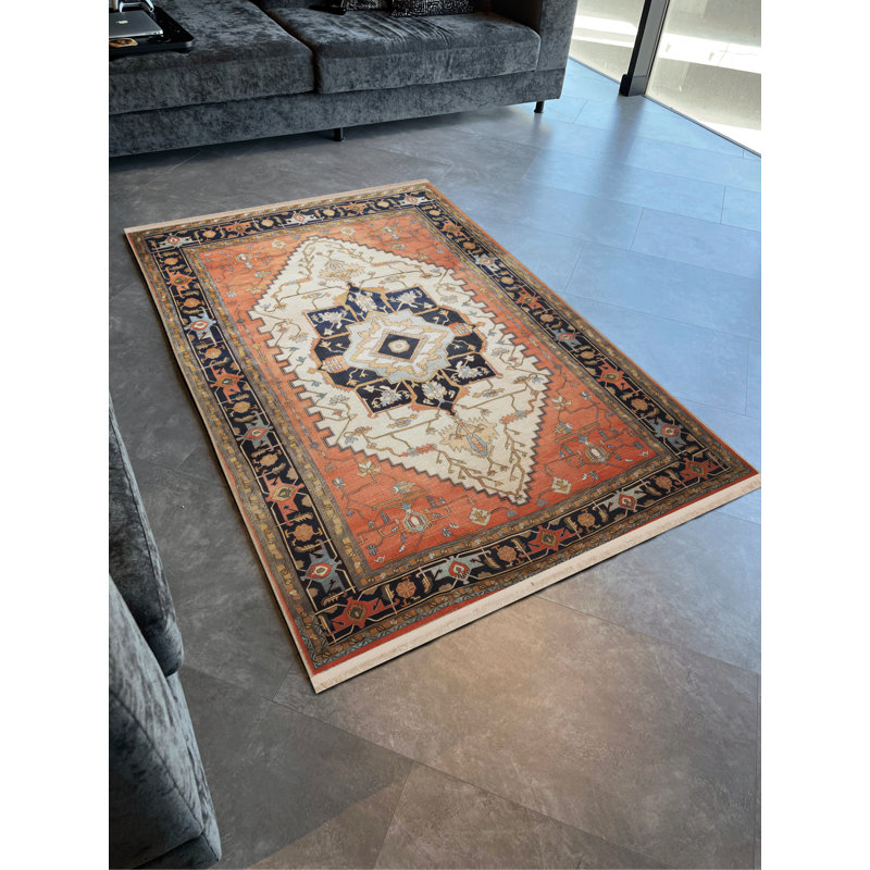 Tapis décoratif multicolore à motif floral traditionnel, Rectangle 4 pi 11,06 po x 7 pi 6,55 po