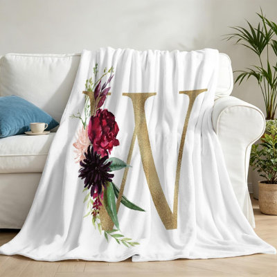 Jeté transparent en flanelle molletonnée ultra douce, imprimé lettre alphabet floral recto