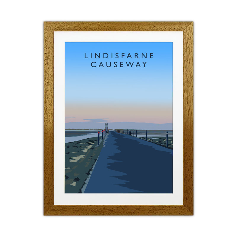 Lindisfarne Causeway Portrait by Richard O'Neill - Print, 43.5cm H x 33.5cm W x 3cm D, Brown Framed