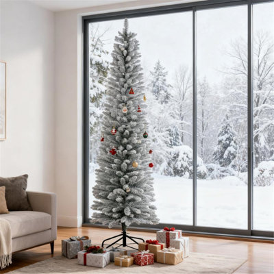 Arbre de Noël artificiel avec branches enneigées et base en métal