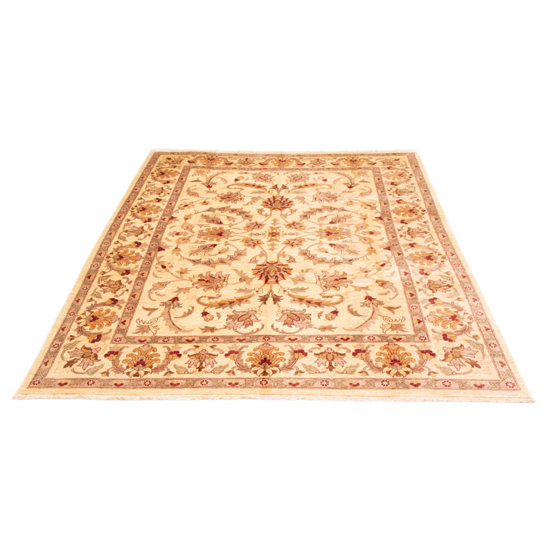 Tapis beige / brun en laine noué à la main de conception unique 9 pi x 11 pi 6 po Chobi