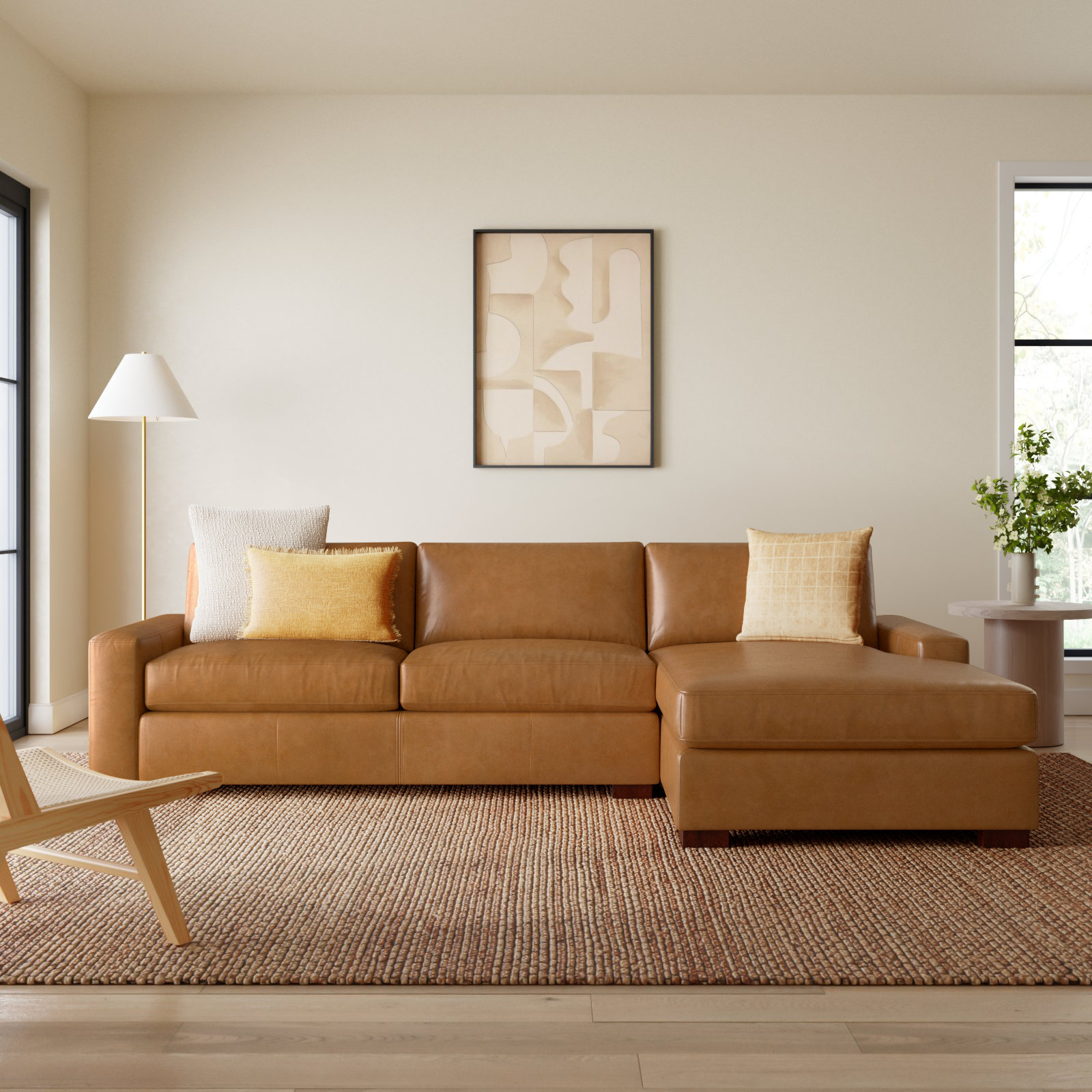 Jonie Sectional, Bistro Saddle Genuine Leather, Right Hand Facing