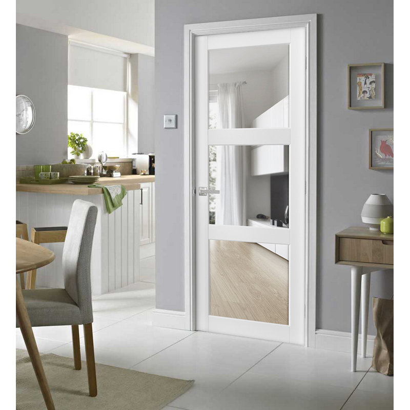 Porte française en verre massif pré-suspendu 3 lumières | Lucia 2555 | Poignée simple à panneau régulier | Portes de salle de bain robustes