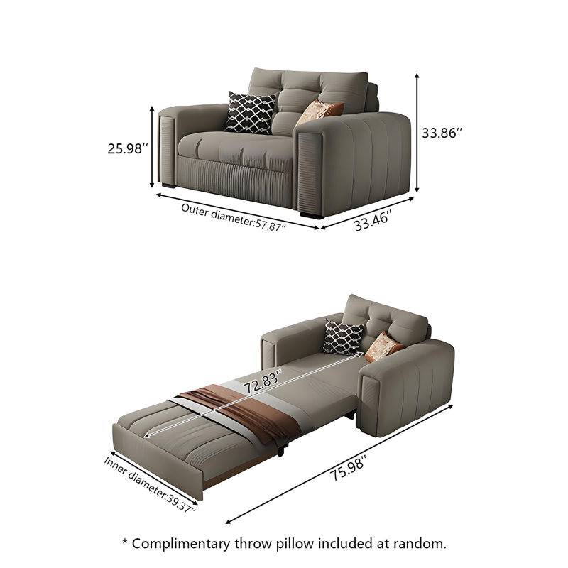 Canapé-lit convertible 57,57 po, H 33,86 po x l 57,87 po x P 33,46 po
