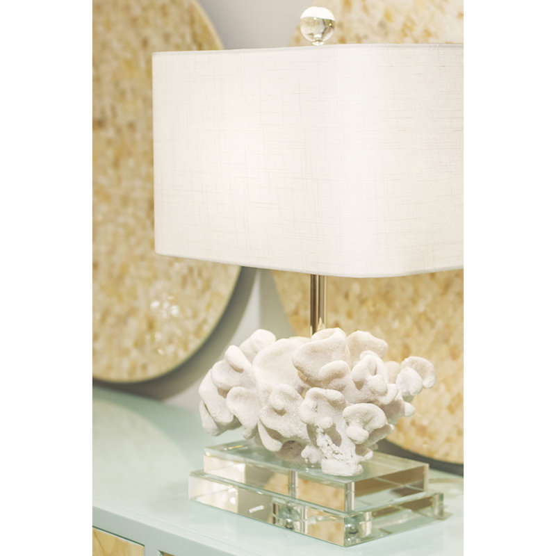 Elkhorn 22" Tall Resin Coral Table Lamp with Linen Lamp Shade, White