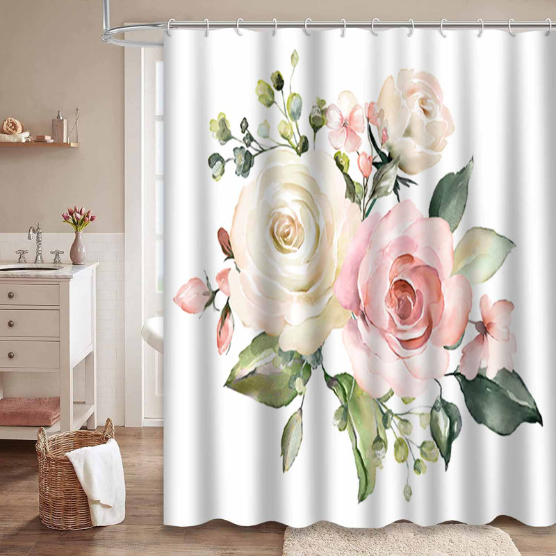 Rideau de douche imperméable à motif floral à motif floral à 12 crochets, L 72 po x l 78 po