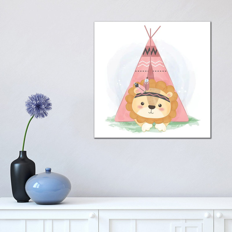 Watercolour Tribal Baby Lion by Art Mirano - Wrapped Canvas Print, 45.72 cm H x 45.72 cm W