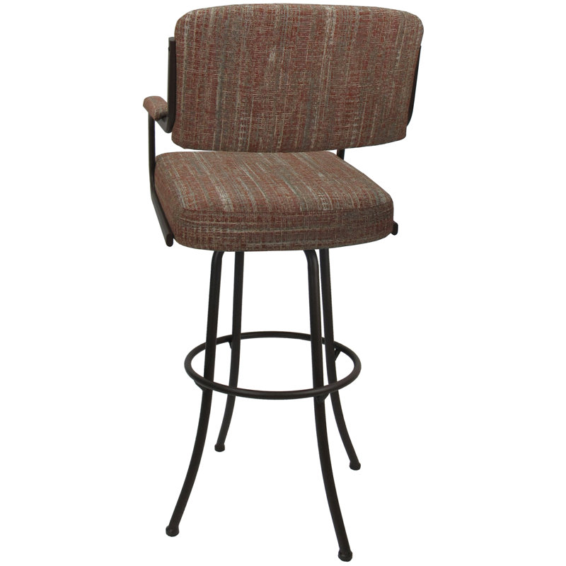 Joshua Swivel Bar Stool, Red Polyester Blend, Extra Tall (34" Seat Height), Brown
