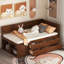 Lit de jour simple avec tiroirs et tablettes fonctionnelles en noyer chic - Chambre Glamour