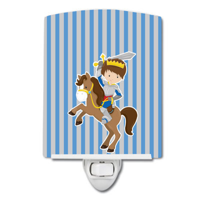 Éclairage de nuit en céramique brunette garçon knight on cheval
