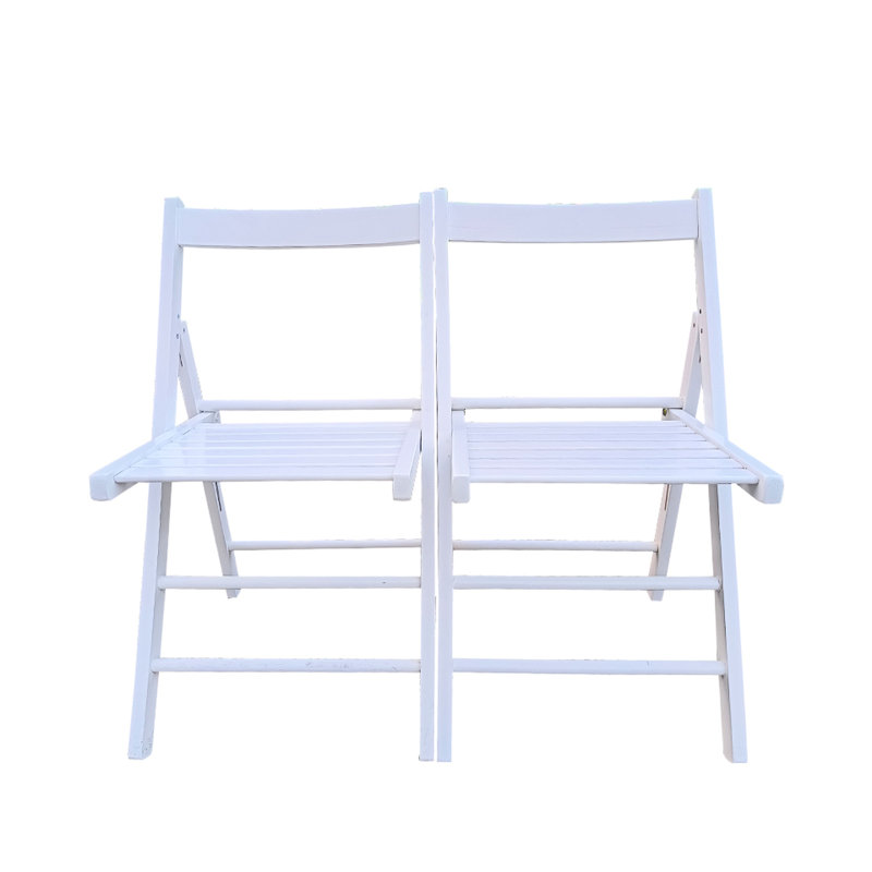 Chaises pliantes blanches de 2 personnes, bois massif, siège à dossier ouvert confortable, peu encombrant, solide et, pour plusieurs emplacements, bois pliable limité à 220 lb 2, conception d'espace, pour tout endroit, léger,