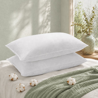 Goose Feather Pillows,100% Cotton Shell,Medium Support Bed Pillows for Sleeping(Set of 2)