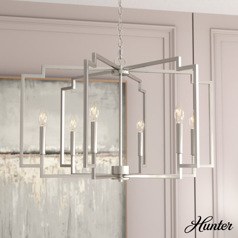 Brushed Nickel Geometric 6-Light Candle Chandelier