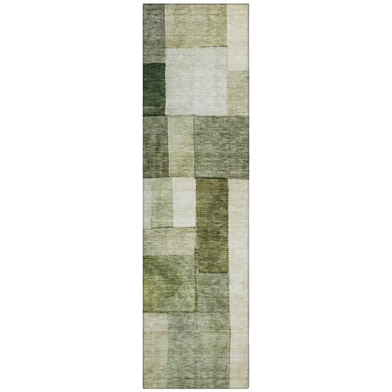 Addison Red and Sage Synthetic Washable Indoor/Outdoor Rug 2'3" x 7'6"