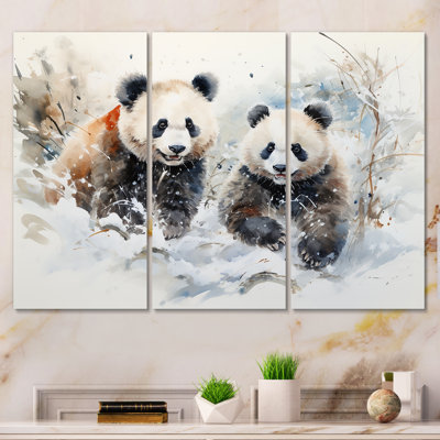 Panda Playing In Winter Landscape - Bear 2 Wall Art
