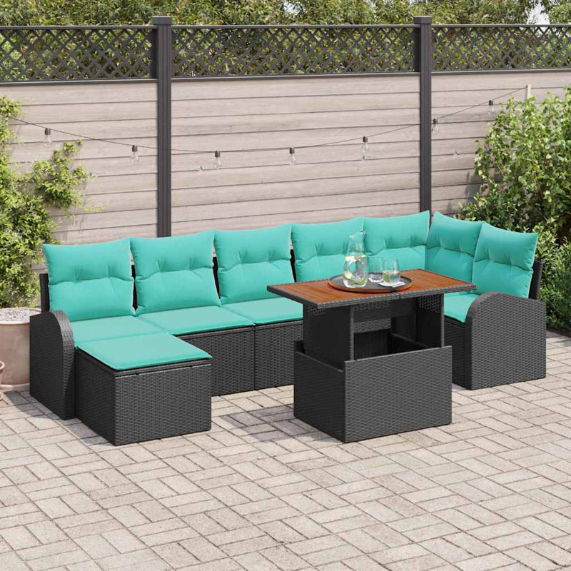 Ensemble de canapé de jardin avec coussin vidaXL 8 pièces noir et bleu