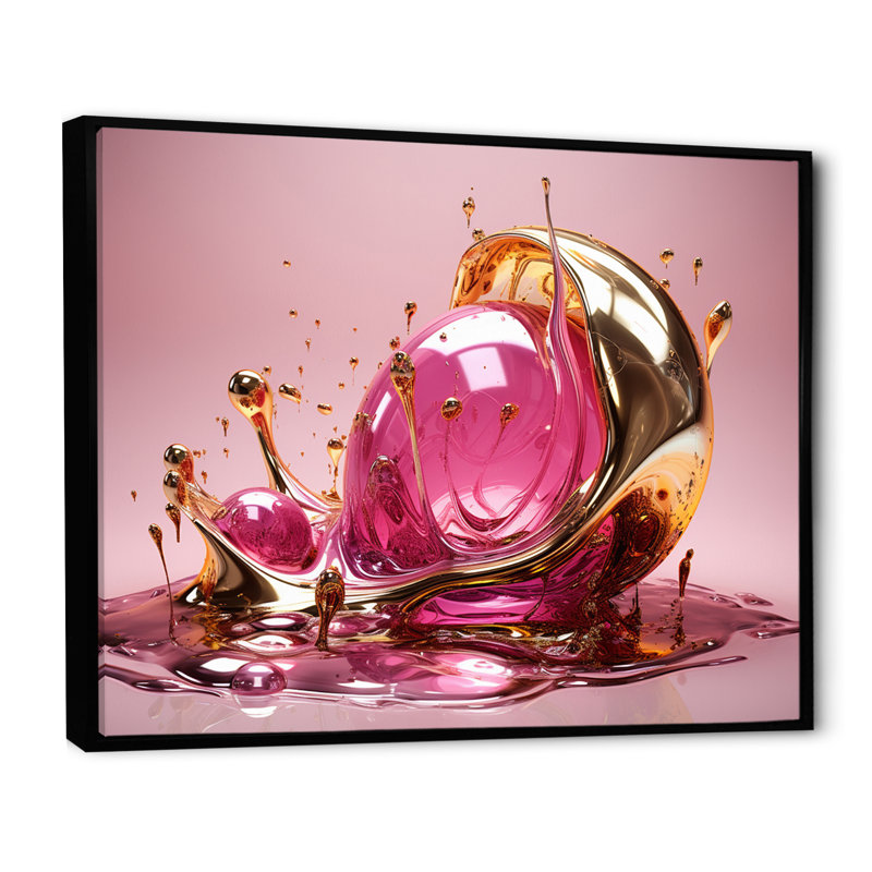 Art liquide avec effervescence glam or rose, Cadre flottant noir, H 30 po x l 40 po x P 1,5 po