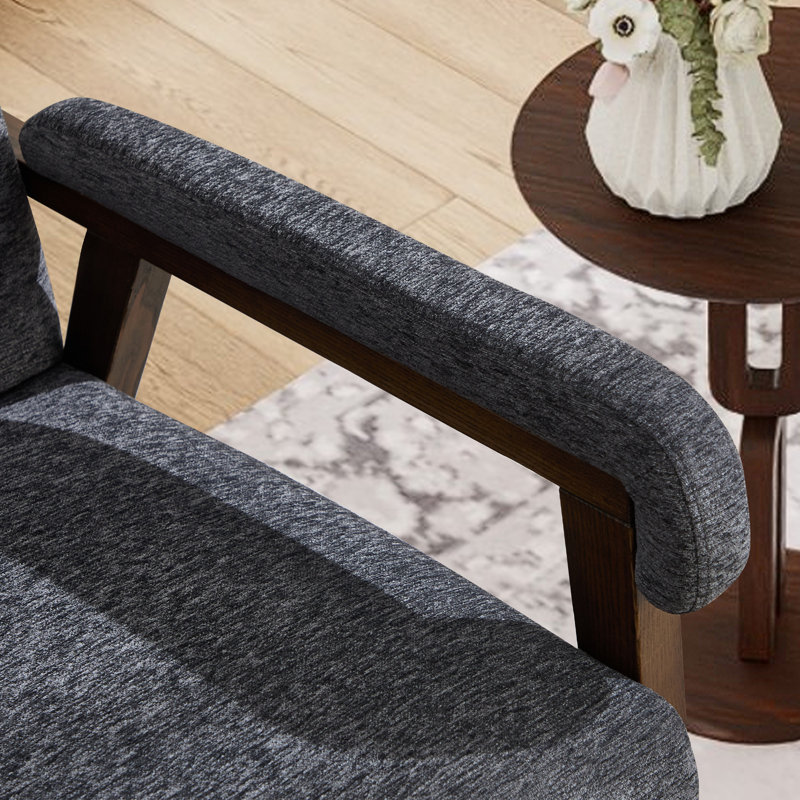 Fauteuil d'appoint rembourré en tissu de 28,35 po de largeur avec pieds en bois massif (ensemble de 5), Gris, 5
