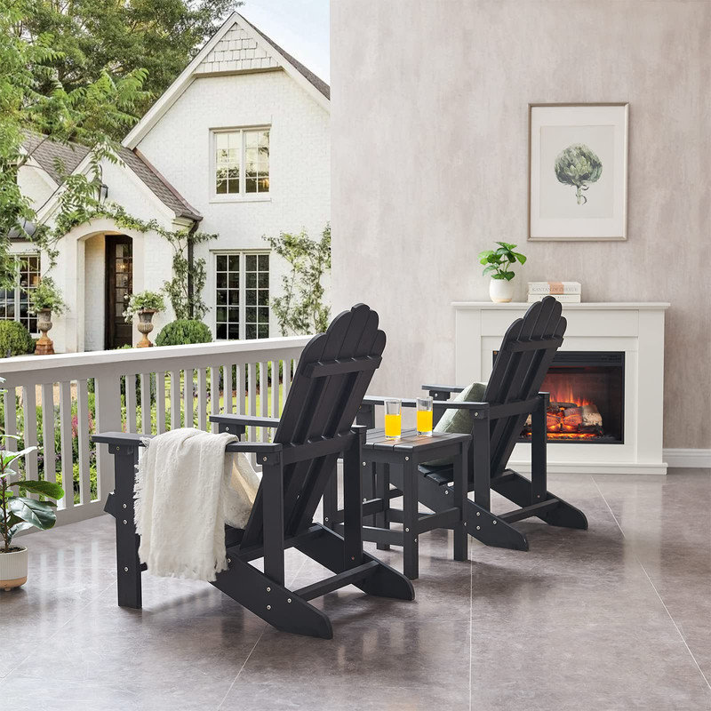 Adirondack Chair, Outdoor Oversized Patio Chair Poly Lumber Weather Resistant & Durable Fire Pits Chair, Black, 2