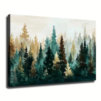 «Misty Foggy Pine Forest Woodland», reproduction d'art sur toile tendue pour grand salon