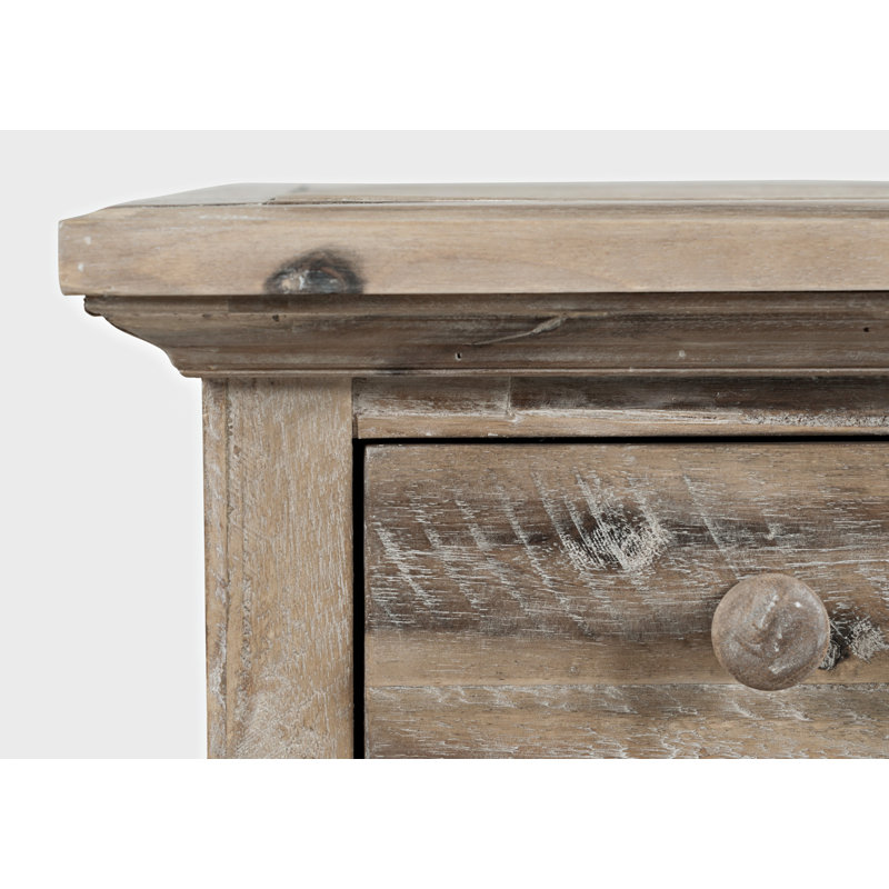 Table de bout en bois massif Kelvin avec rangement et prises intégrées, Gris délavé