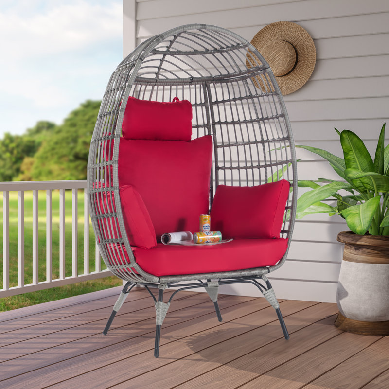 Wicker Outdoor Lounge Chair, Gray, Red