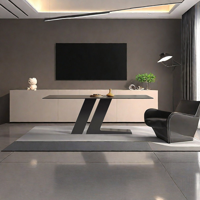 Table de salle à manger moderne en ardoise noire avec base en acier, H 29,5 po x L 55,1 po x l 31,5 po