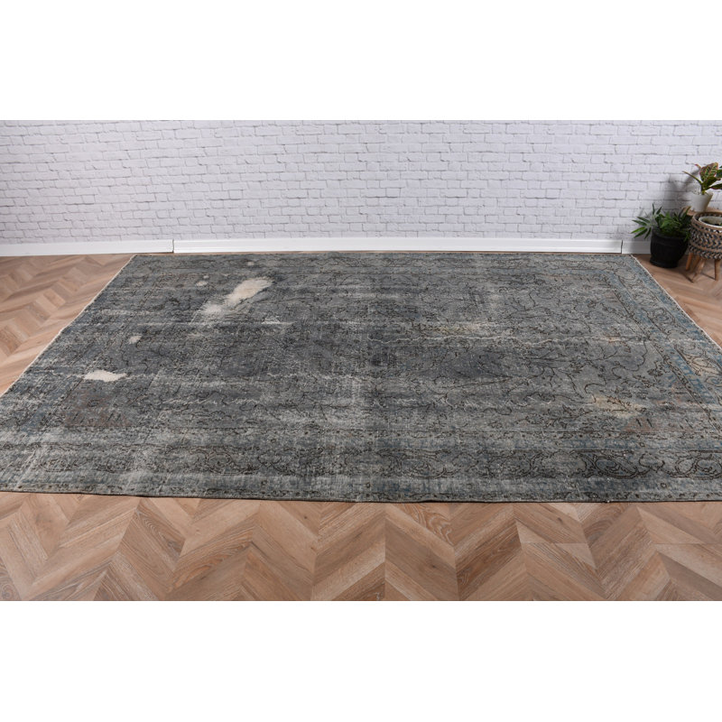 Grand tapis turc anatolien rétro surteint vert pour un décor de salon avec de la laine Oushak