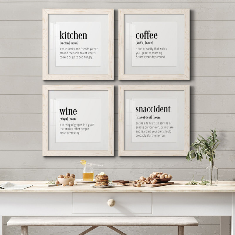 Kitchen Kitchen - ensemble de 4 pièces d'art textuel sur toile, H 40 po x l 40 po x P 1,5 po, Toile blanche encadrée