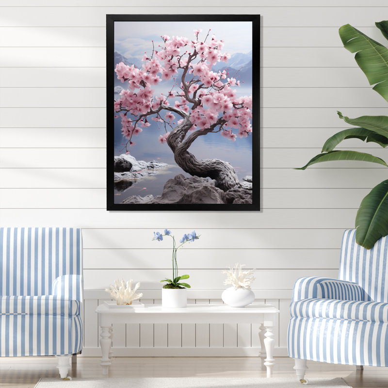 Décoration florale botanique rose Serenity I, Cadre photo noir, H 44 po x l 34 po x P 1,5 po