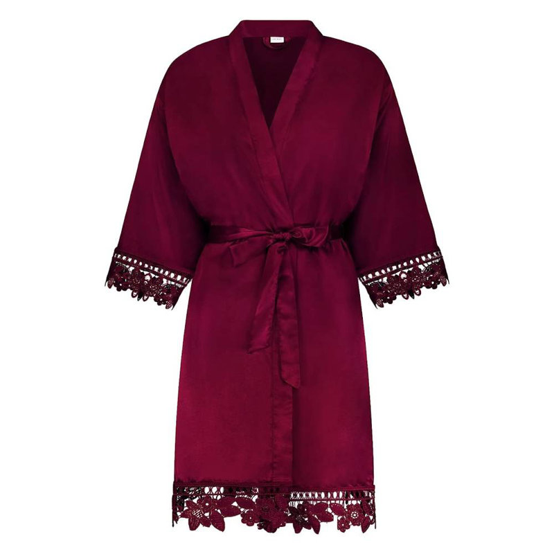 Peignoir en satin de satin fille au-dessus du genou, XL / XXXL, Bourgogne, Oui