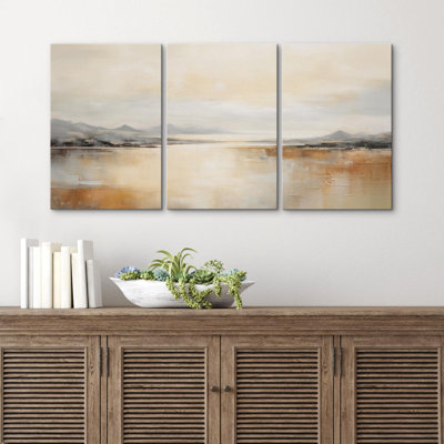 Minimal Landscape " Golden Serenity Peaceful Landscape Illustrations " 3 - Pieces