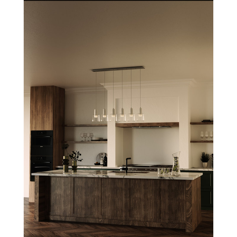 Samson LED Pendant, Black/Smoked Glass, 6 Lights, 53 W