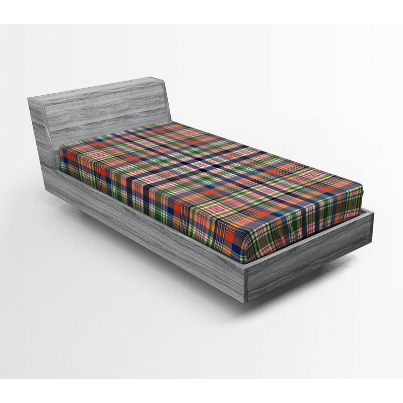 Microfiber Striped Fitted Sheet, Blue Plaid 2, Twin Fitted Sheet