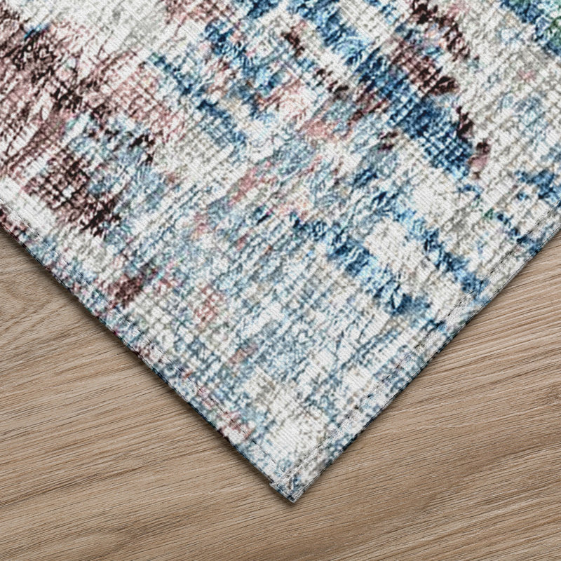 Tapis intérieur / extérieur bleu en polyester tissé à la machine Yakita, Rectangle de 10 pi x 14 pi