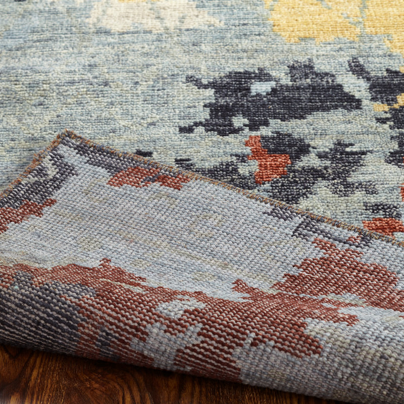 Wool Abstract Area Rug in Blue/Brown/Red, Rectangle 4' x 6'