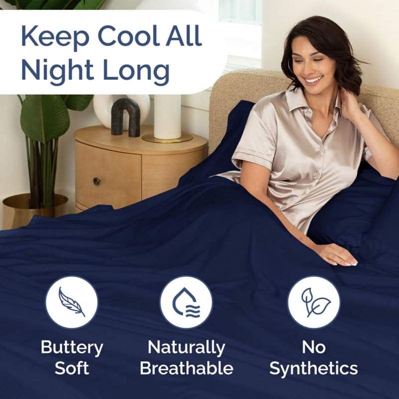 4 Piece 400 Thread Count Cotton Sheet Set – Extra Deep Pocket, Cooling, Breathable & Soft Bedding, Navy Blue