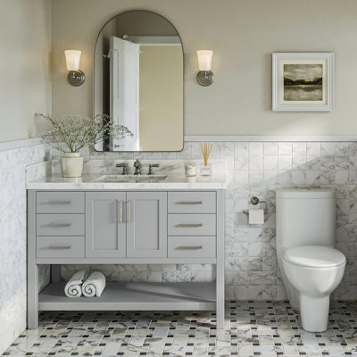 Meuble-lavabo simple 49 po gris Magnolia, avec comptoir en marbre de Carrare italien de 1,5 po et lavabo rectangulaire