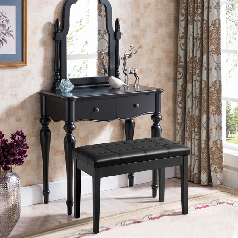 Nahome Genuine Leather Upholstered Storage Bench, Black