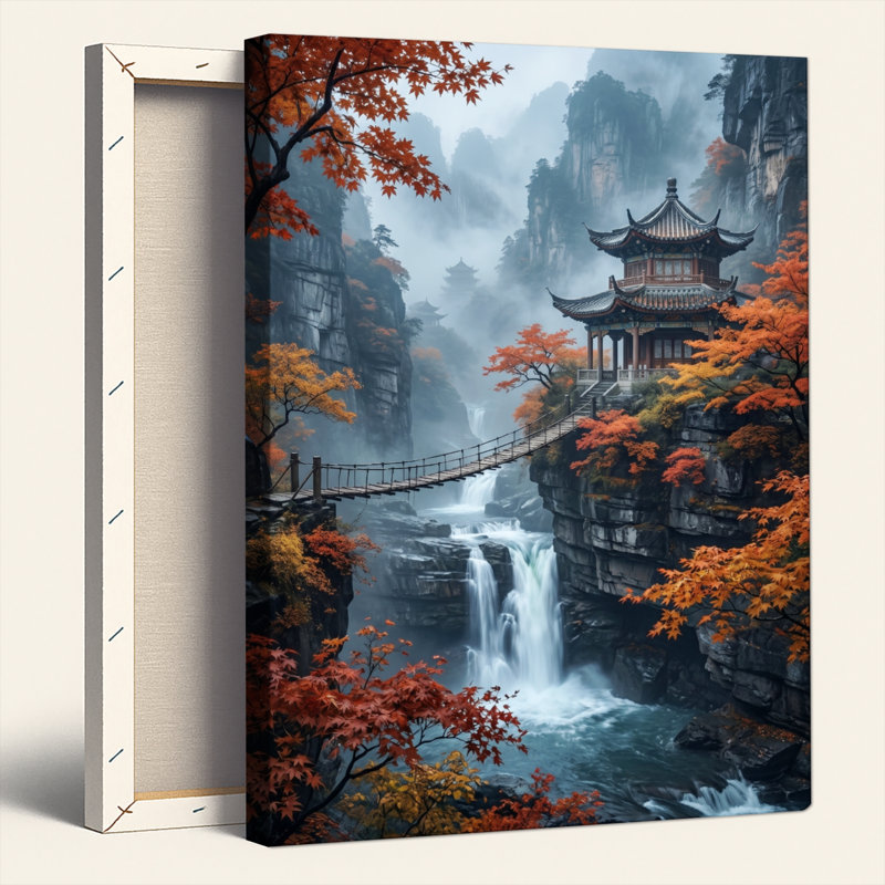 Ensemble de 1 tableau sur toile représentant un temple de montagne, 40"H x 28"W, Wrapped Canvas