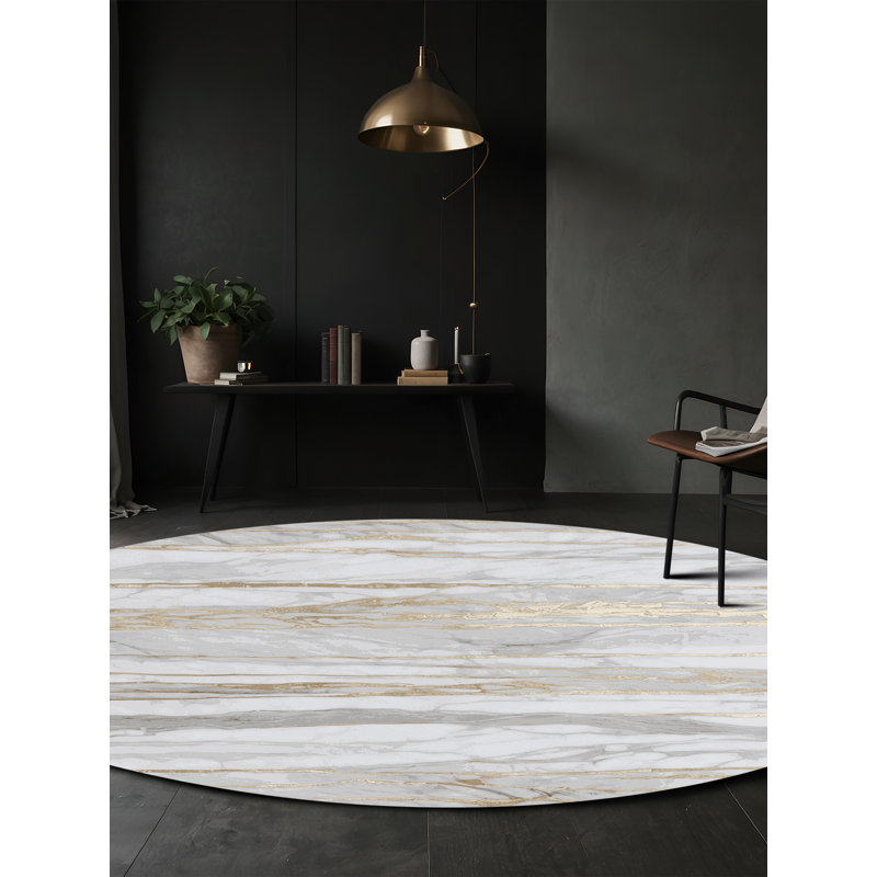 Machine Washable Gray Area Rug, Round 6'