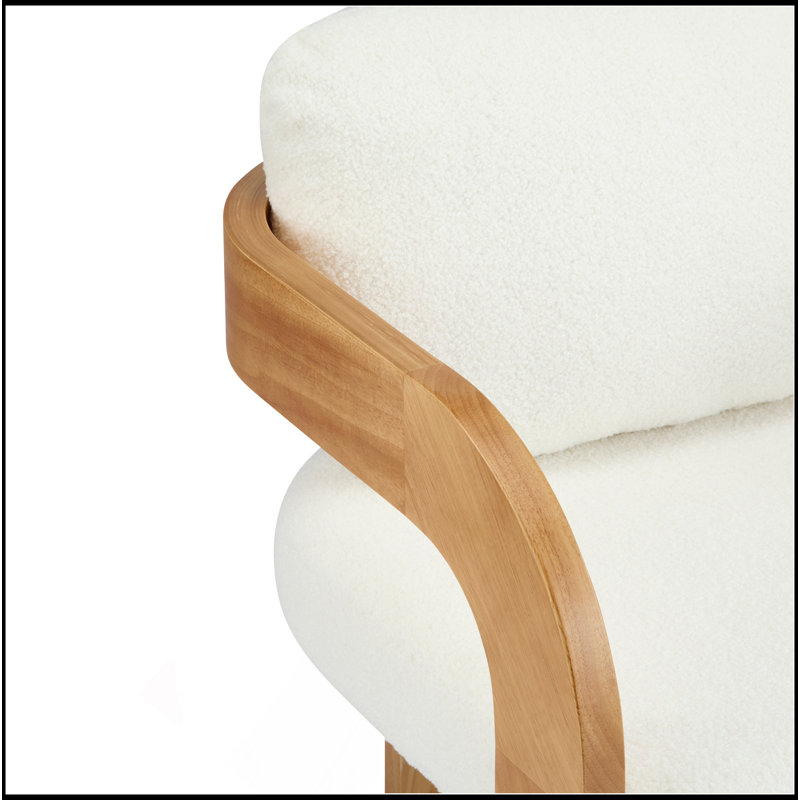 Ensemble de 2 chaises de salle à manger avec dossier coussiné, tissu bouclé, structure en bois massif de couleur naturelle
